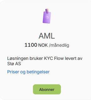 AML-løsning 1100 NOK/månedlig fra Stø AS med Abonner-knapp