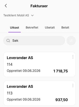 PowerOffice Go-app fakturavisning med ordre- og fakturalister