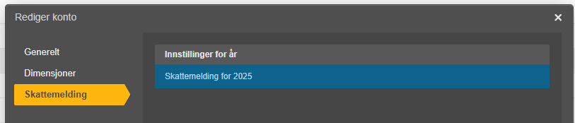 Rediger konto → Skattemelding-fanen aktiv med Skattemelding for 2025 valgt