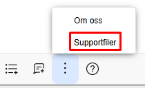 Dropdown "Om oss" med Supportfiler-knapp markert