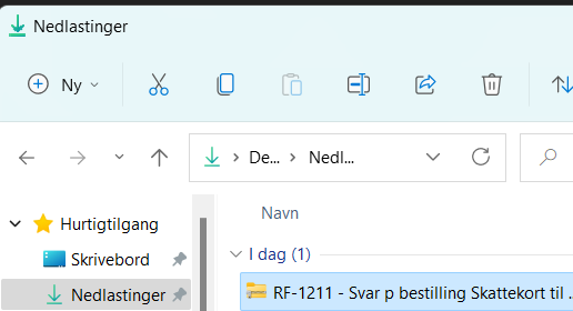 Nedlastinger-mappen med I dag-mappe (1 fil): RF-1211 Svar på bestilling Skattekort
