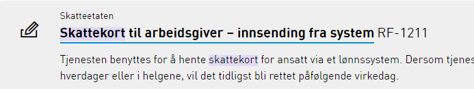 Hjelpesenterartikkel: Skattekort til arbeidsgivere RF-1211 – automatisk innlasting fra system