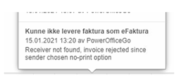 Feilmelding: Faktura 15.01.2021 13:20 ikke funnet — avvist fordi SenderId valgte no-print