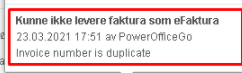 Feilmelding: Fakturanummer er duplisert (23.03.2021 17:51, PowerOfficeGo)