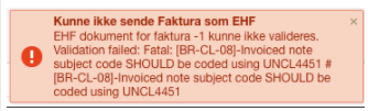 Feilmelding: EHF-dokument validering feilet – subject code må bruke UNCL4451