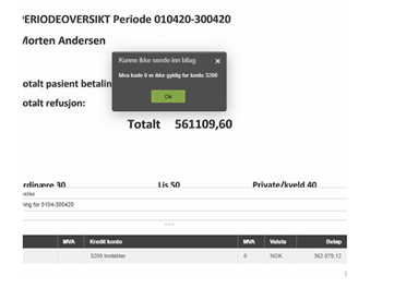 Slett pasientdetaljer og refusjon – ja/avbryt dialog; periode 010420–300420, totalt 561.109,60 kr