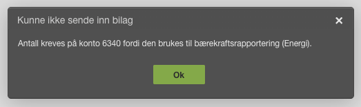 Feilmelding: Antall kreves på konto 6340 fordi den brukes til bærekraftsrapportering