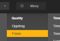 Dropdown-meny: Quality, Oppdrag, Frister (valgt)