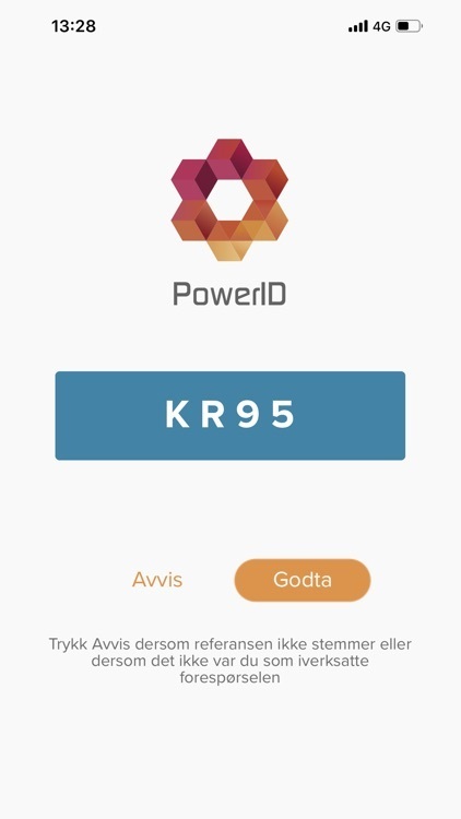 PowerID-pålogging KR95 med Avvis og Godta-knapper for godkjenning