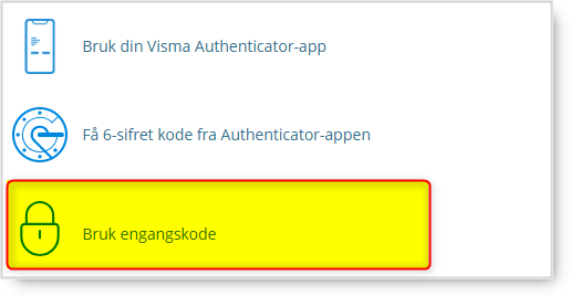 To-faktor autentisering: åpne Visma Authenticator, hent 6-sifret kode, enter engangskodet