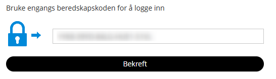 Innloggingsdialog: lås-ikon → tekstfelt for beredskapskodet → Bekreft-knapp