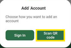 Dialogboks Add Account med Sign In og Scan QR code knapper