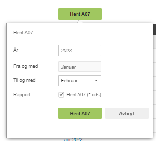 Hent A07-dialog: År 2023, januar–februar, Hent A07 rapport ods valgt