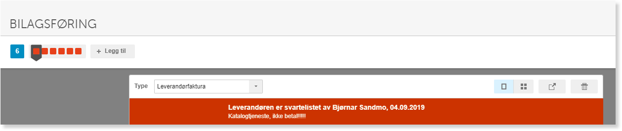 Leverandørfaktura fra Bjørnar Sandmo 04.09.2019 med rød startsliste-merking i bilagsføring