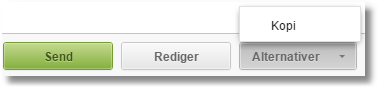 Handlingsknapper: grønn Send, hvit Rediger, Alternativer med rullegardin, Kopi-knapp