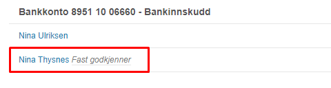 Konto 8951 10 06660, Nina Ulriksen, Nina Thysnes Fasti godkjenner markert rødt