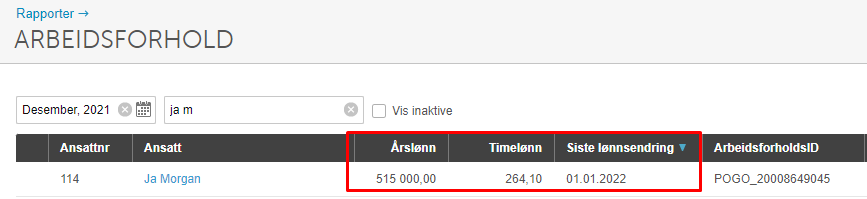 Rapporten Arbeidsforhold - Ja Morgan har fått oppdatert årslønn 515.000,- og timelønn 264,10