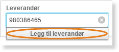 Leverandør-felt med org.nr 980386465 og «Legg til leverandør»-lenke