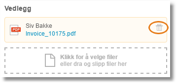 Vedlegg: Siv Bakke Invoice_10175.pdf med sletteikon, drag-and-drop zone