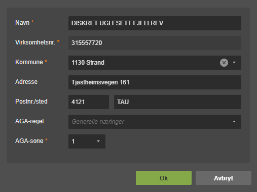 Leverandørregistrering: Diskret Ugleset Fjellrev, org.nr 315557720, kommune 1130 Strand, adresse Tjasteheimsvegen 161