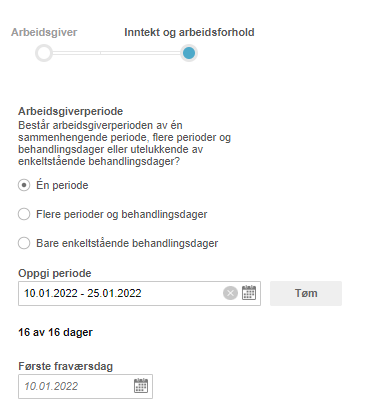 «Intakt arbeidsforhold»: periode 10.01–25.01.2022, første fraværsdag 10.01.2022, resultat 16 av 16 dager
