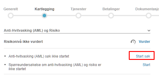 AML og Risiko kartlegging med to ustartet søk: Anti-hvitvask og spørreundersøkelse