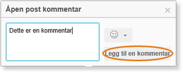 Dialogboks Åpen post kommentar med tekstfelt og Legg til en kommentar-knapp