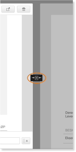 Verktøylinje med redigering og sletteknapp, midtoppstilt popup med tabell-, diagram- og listevisningsikoner