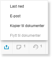 Dokumentmeny: Læst ned, E-post, Kopier til dokumenter, Flytt til dokumenter