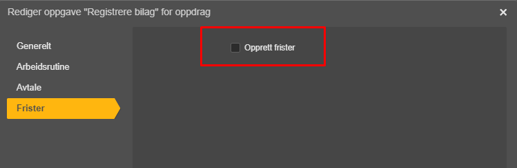 Dialogboks Rediger oppgave med fanen Frister valgt og avkrysningsboks «Opprett friester» markert