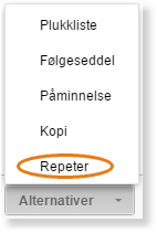 Utskriftsalternativ-meny med Repeter-fanen markert og Alternativ-dropdown