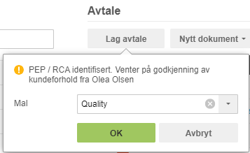 PEP/RCA-advarsel: Målvalg «Quality», OK og Avbryt-knapper