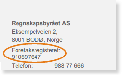 Kontaktkort Regnskapsbyrådet AS, Eksempeiveien 2, BODØ, org.nr markert