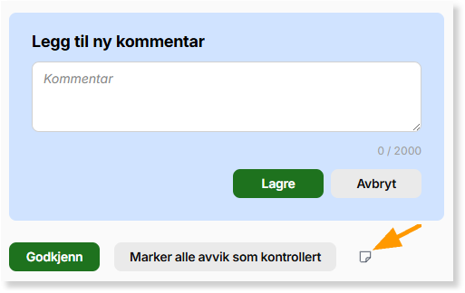 Dialogboks for ny kommentar i mva-avstemming med tekstfelt for kommentar og knapper for Lagre og Avbryt